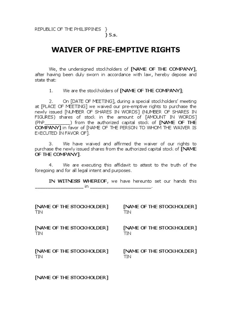 Waiver of PreEmptive Rights PDF