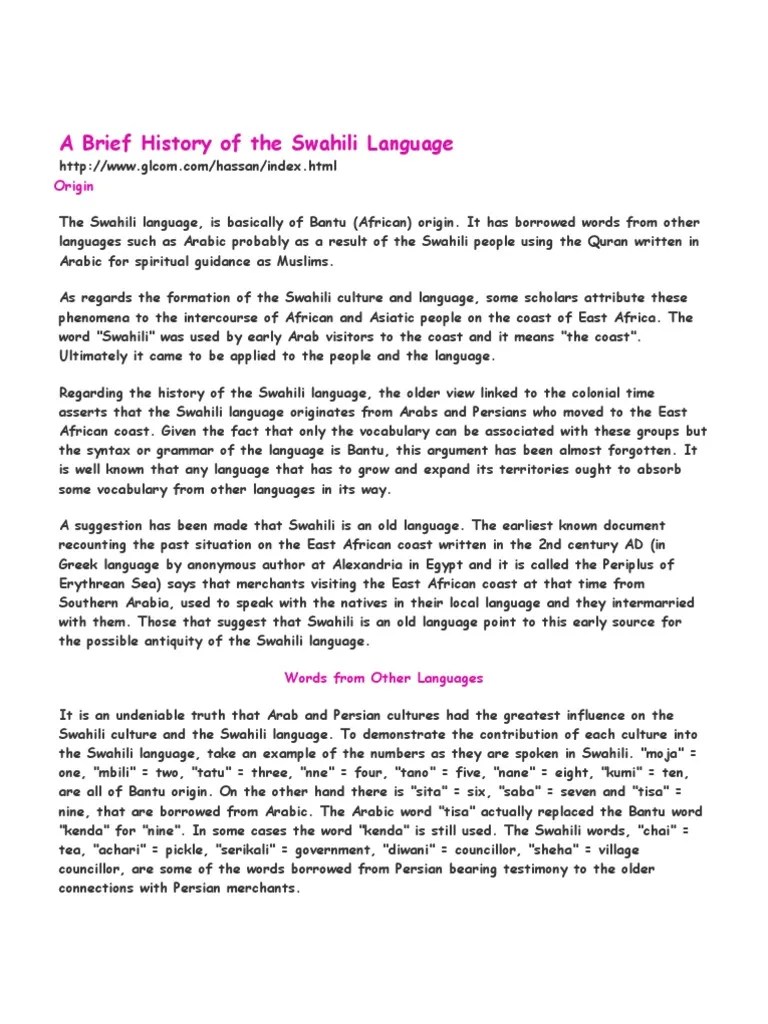 Swahili Language East Africa Swahili Language