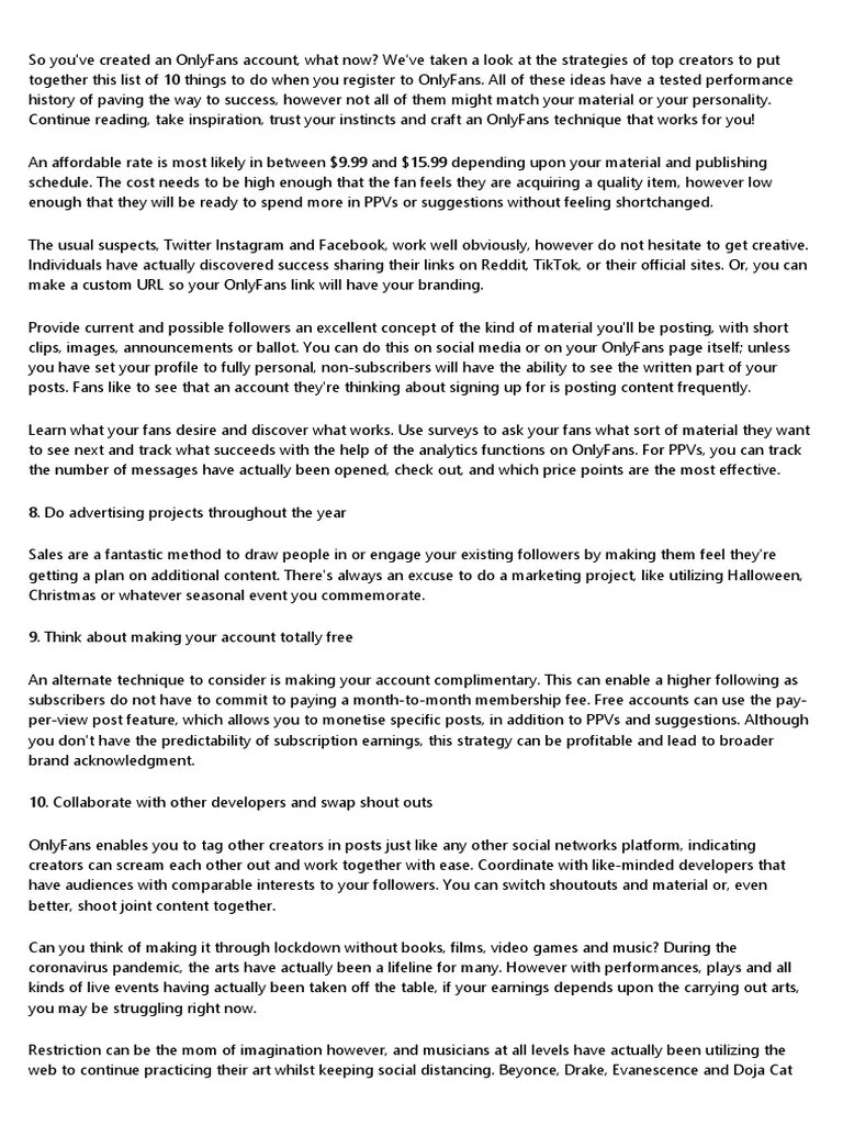 10 Strategies For Success On Onlyfans Pdf Streaming Media Social