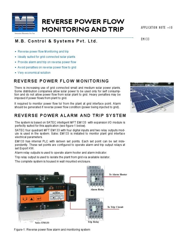 Reverse Power Flow Monitoring and Trip M.B. Control & Systems Pvt. LTD