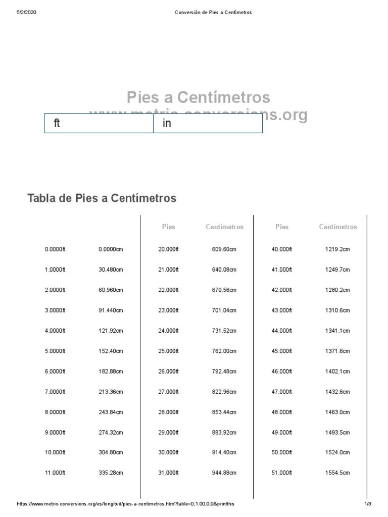 Conversión de Pies A Centímetros PDF