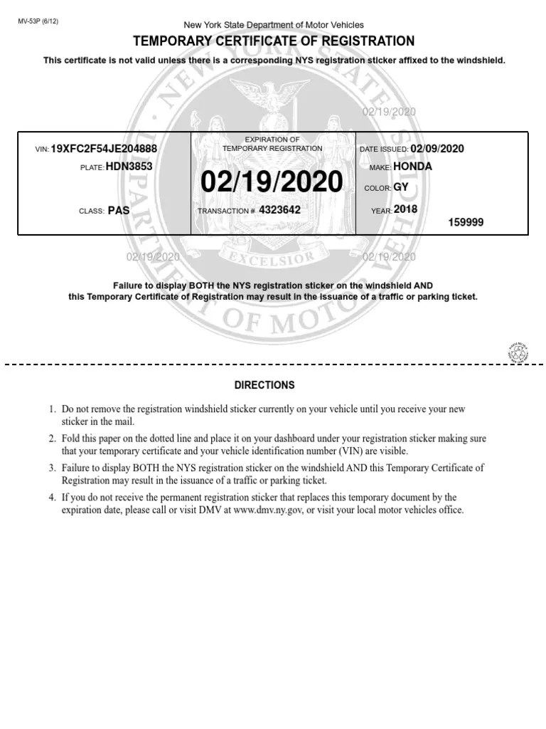 Temporary Registration HDN3853 PDF PDF