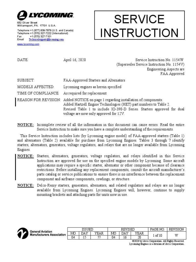 SI1154W Approved Starters and Alternators PDF Manufactured Goods Machines