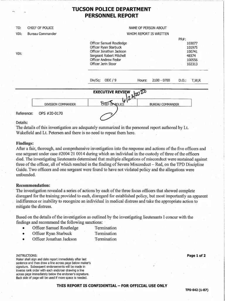 Tucson Police Department Personnel Report