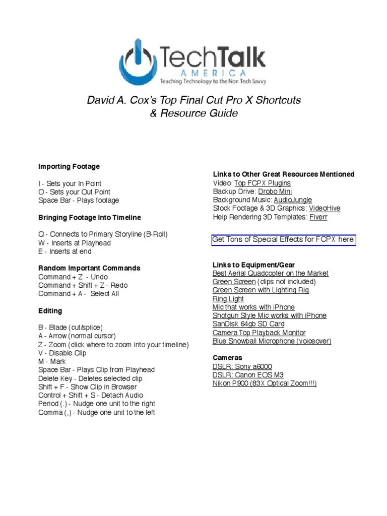FCPX Shortcuts and Resources | PDF