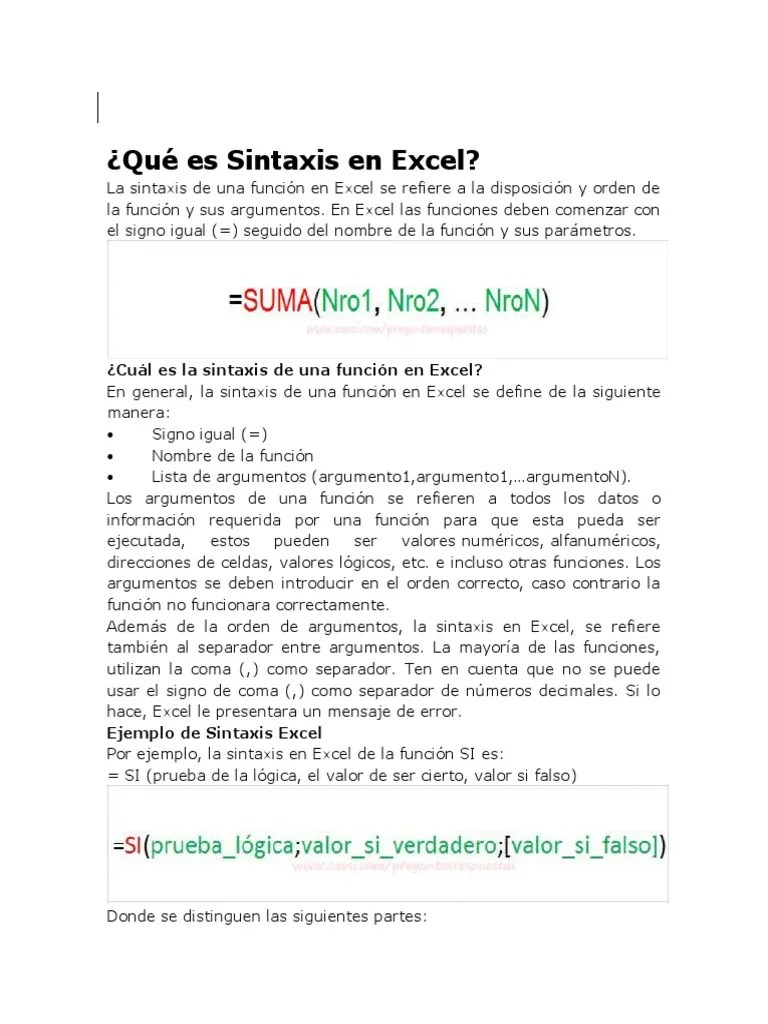 Qué Es Sintaxis en Excel PDF