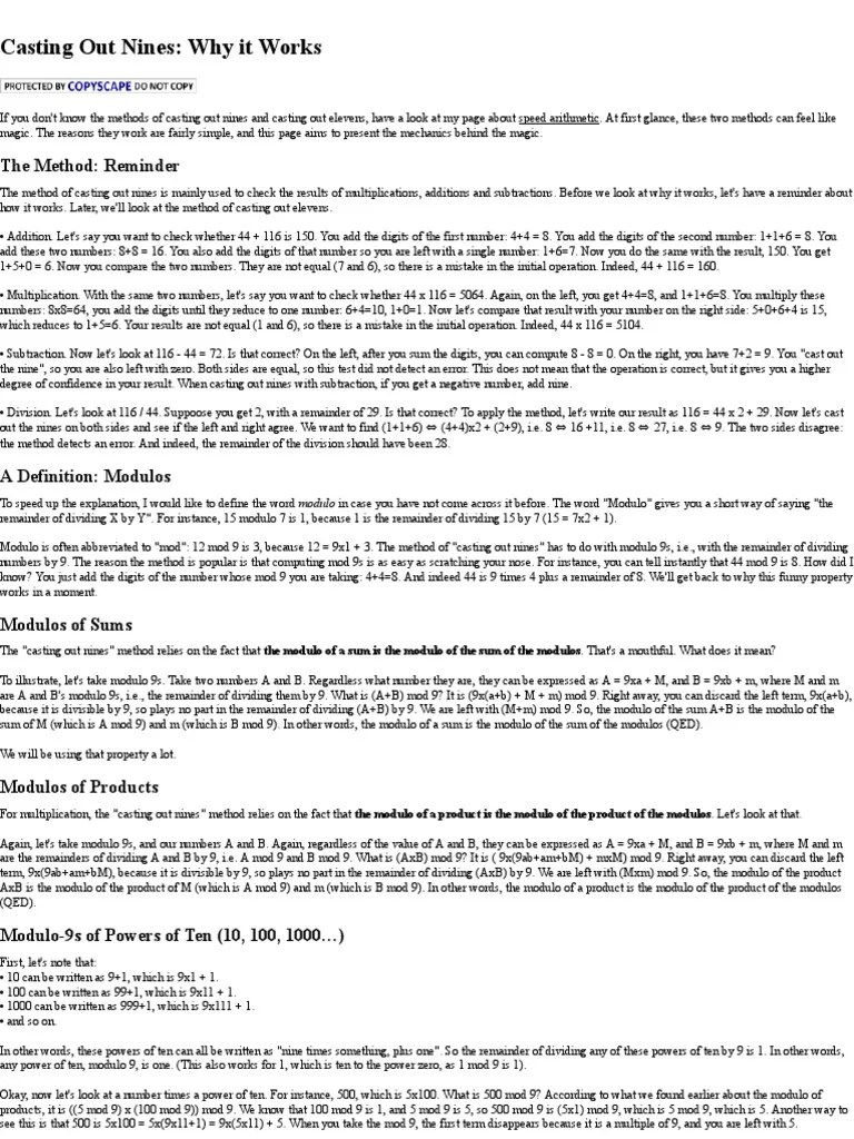Why Casting Out Elevens Works PDF Multiplication Mathematical