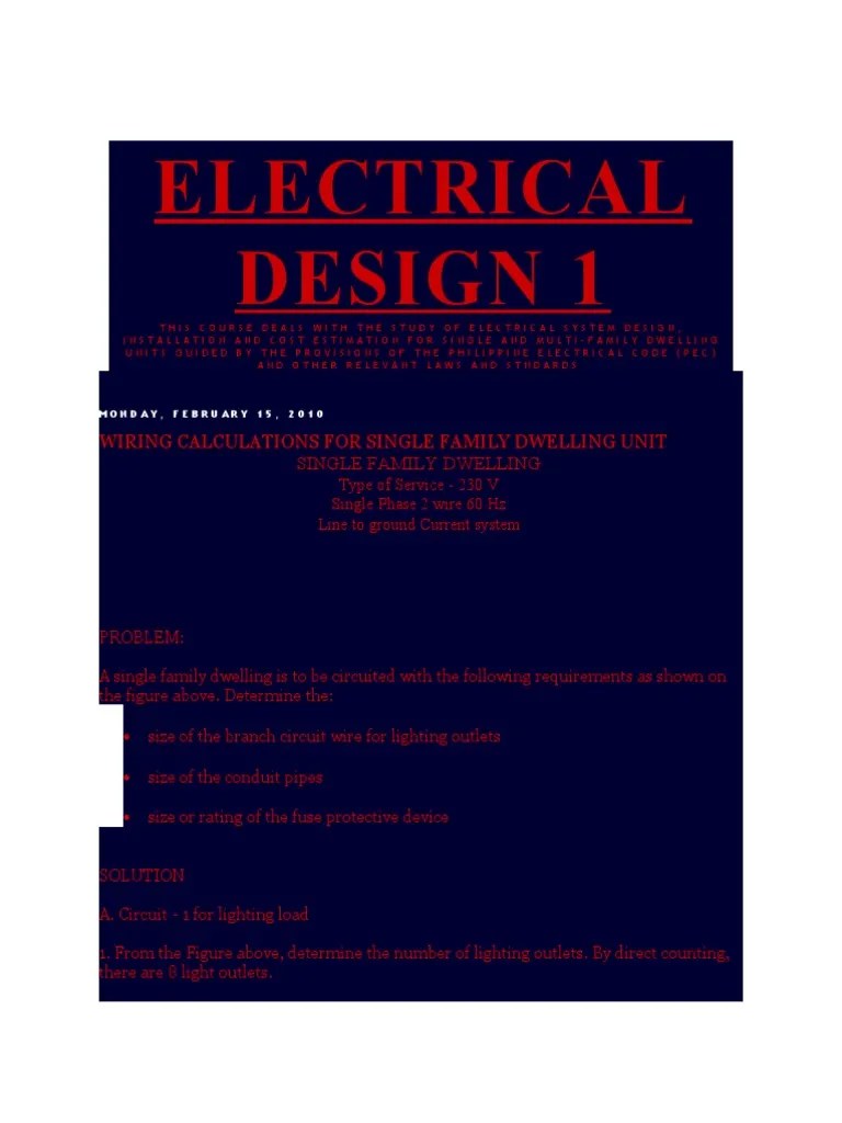 Electrical Design 1 Wiring Calculations For Single Family Dwelling