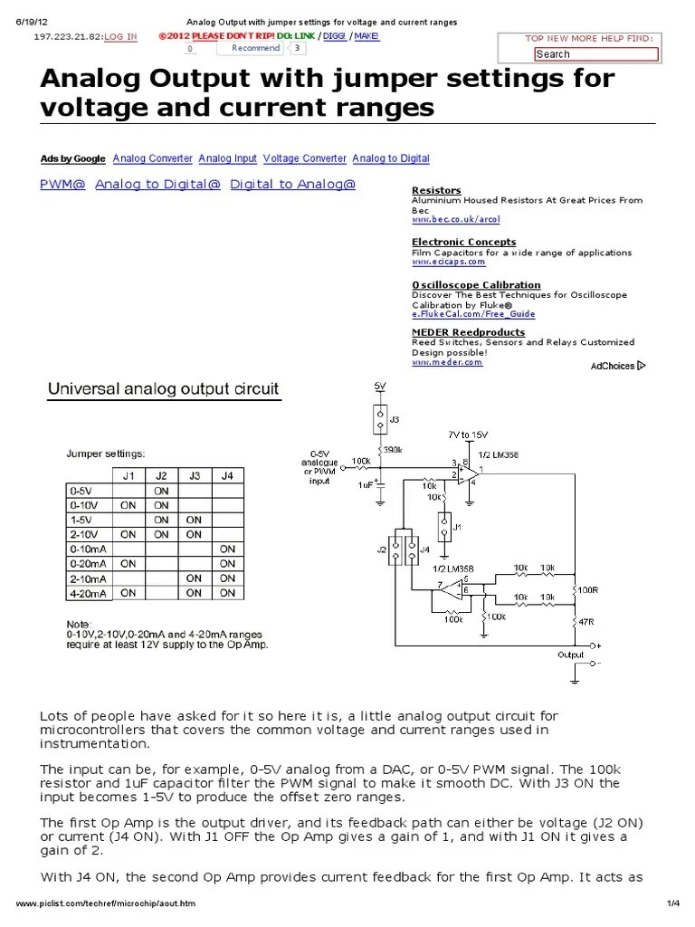 Analog Output With Jumper Settings For Voltage and Current Ranges PDF