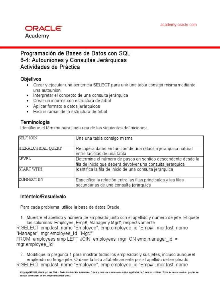 DP 6 4 Practice Esp PDF SQL Bases de datos