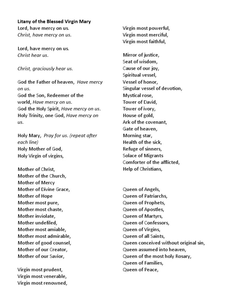 The New Litany of The Blessed Virgin Mary PDF Mary, Mother Of Jesus