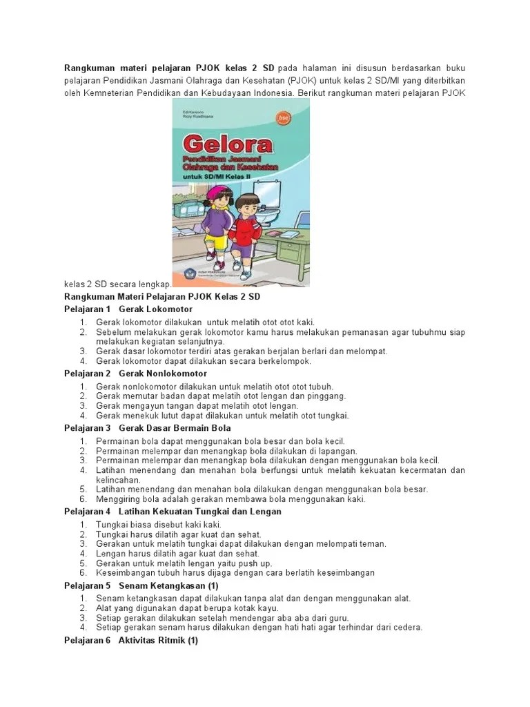 Rangkuman Materi Pelajaran PJOK Kelas 2 SD | PDF