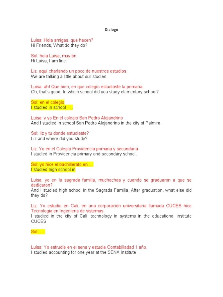 Dialogo Ingles Will Anf Going To PDF Escuelas Estudiantes