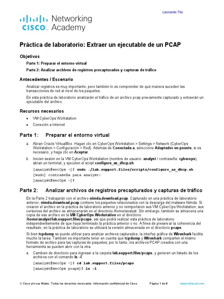 12.2.2.10 Lab Extract An Executable From A PCAP Leonardo Tito PDF