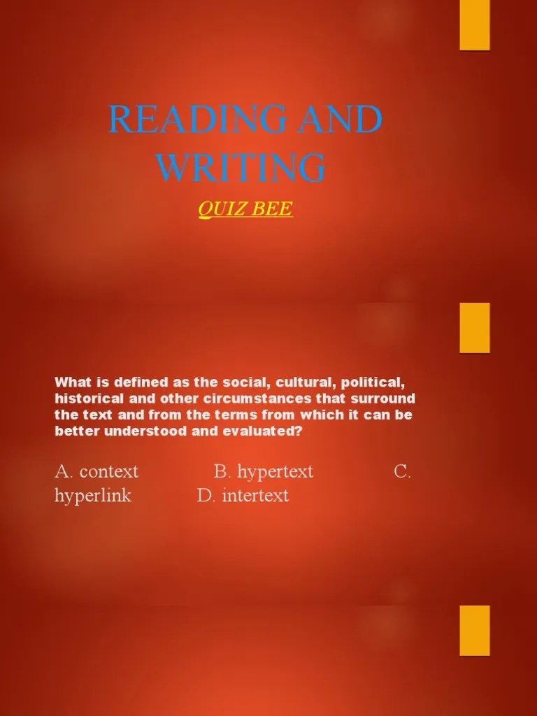 Reading and Writing Quiz PDF Intertextuality Hyperlink