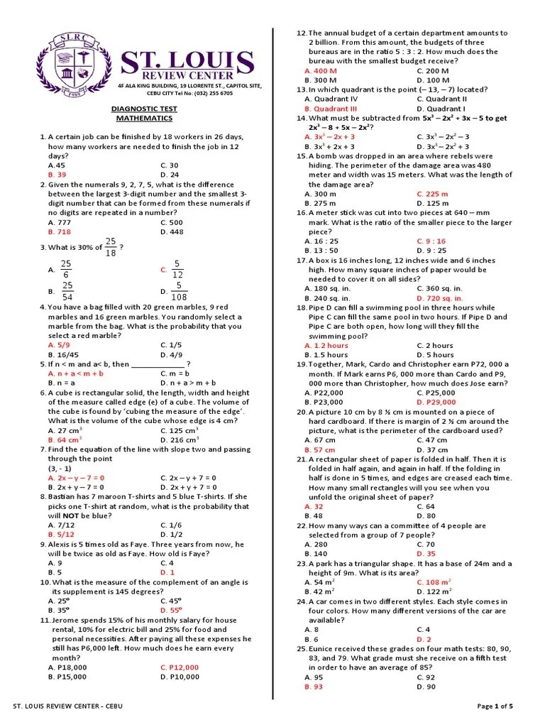 Diagnostic Test Mathematics 2x + 3x 5 To Get 2x 8 + 5x 2x PDF