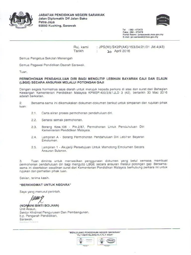Contoh Surat Bayaran Gaji Secara Tunai
