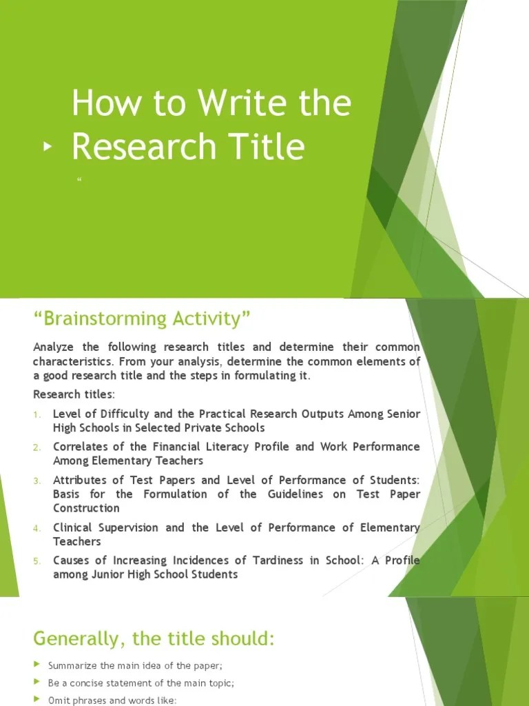How To Write The Research Title PDF Curriculum Schools