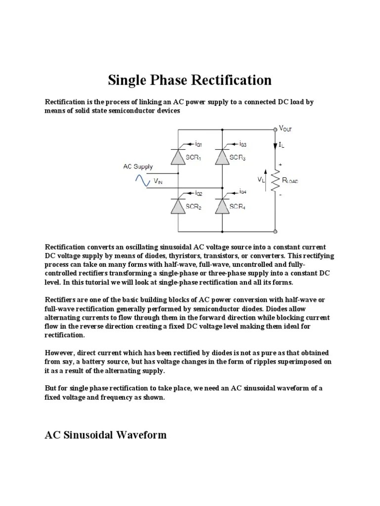 Single Phase Rectification PDF Rectifier Root Mean Square