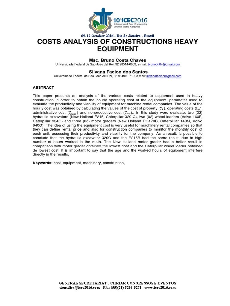 Costs Analysis of Constructions Heavy Eq PDF PDF Depreciation