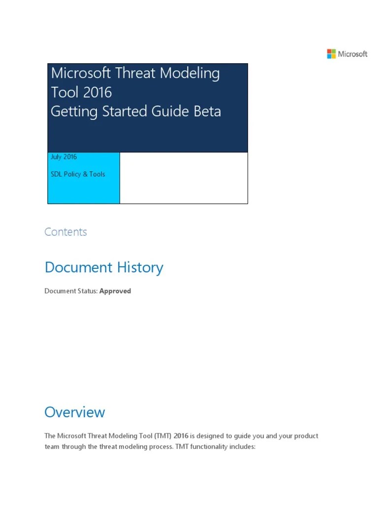 Microsoft Threat Modeling Tool 2016 Getting Started Guide Beta PDF File Format Operating