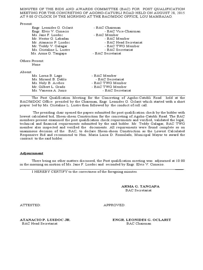 Sample Minutes of Post Qua PDF Government