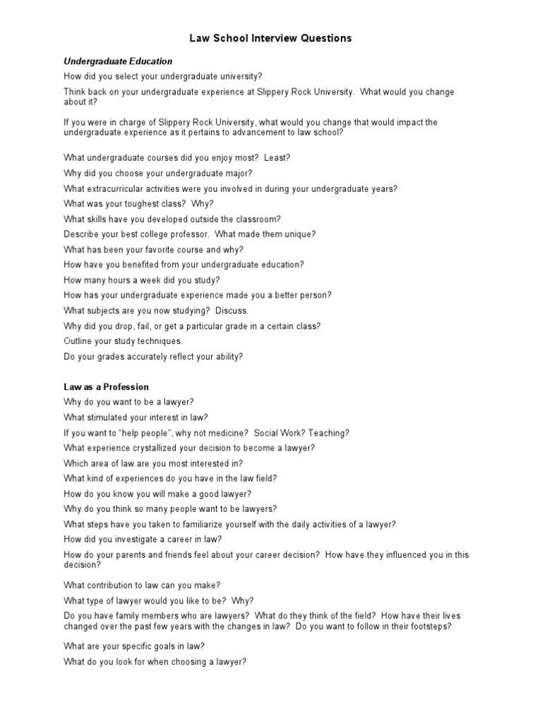Law School Interview Questions Lawyer Leadership