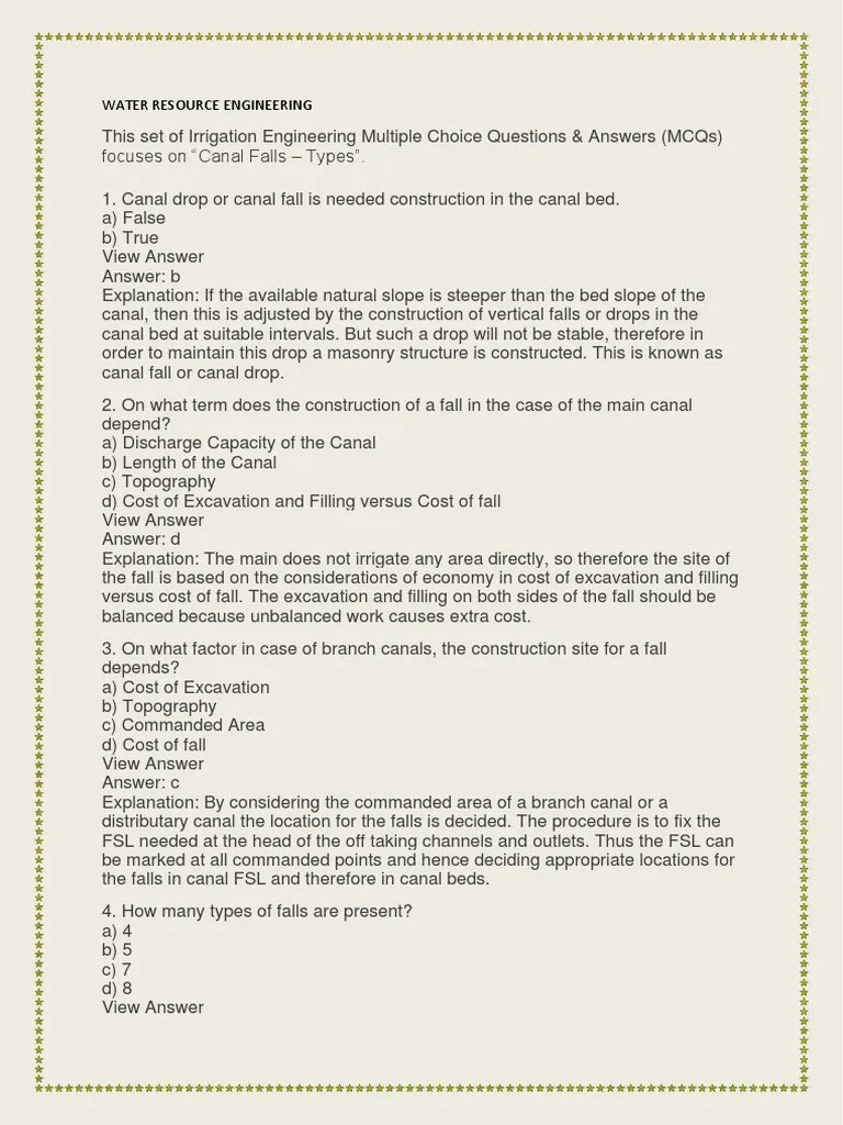 Irrigation Engineering Questions and Answers PDF PDF Spillway Turbine
