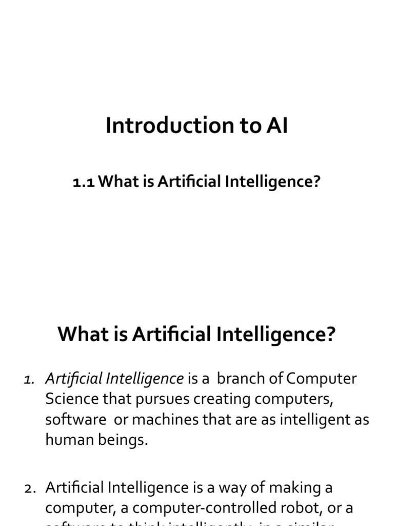 Introduction To AI 1.1 What Is Artificial Intelligence? PDF
