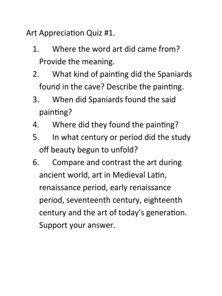 Art Appreciation Quiz PDF