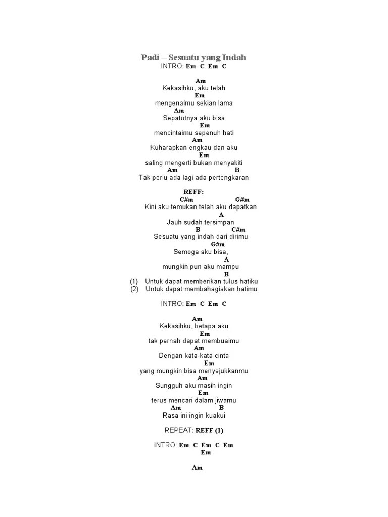 Paling Laju Chord Dan Lirik Lagu Padi Sesuatu Yang Indah