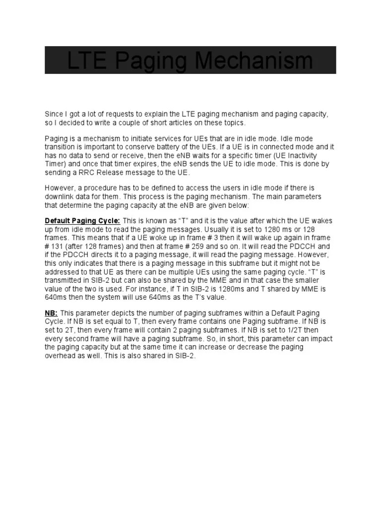 Understanding the LTE Paging Mechanism Parameters, Process, and