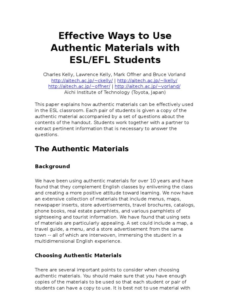 Effective Ways to Use Authentic Materials With ESL Crossword