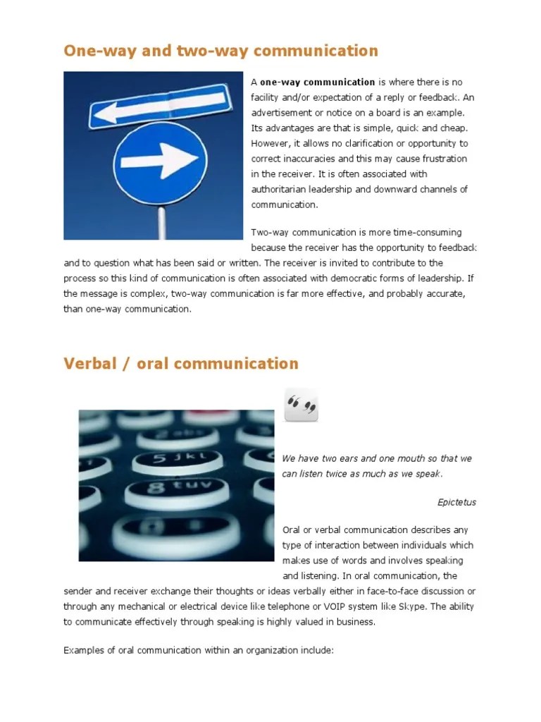 OneWay and TwoWay Communication PDF Nonverbal Communication