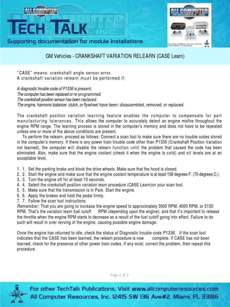 GM Crankshaft Relearn Instructions PDF Throttle Motor Vehicle