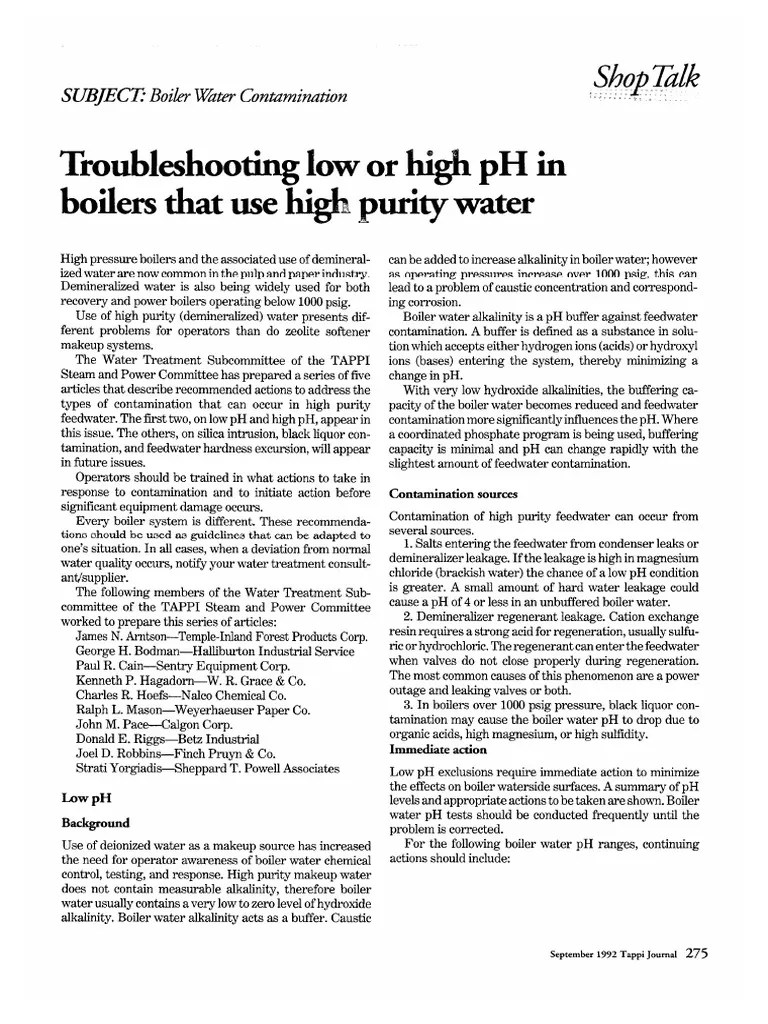TAPPItroubleshhoting Low or High PH in Boiler Water That Uses High