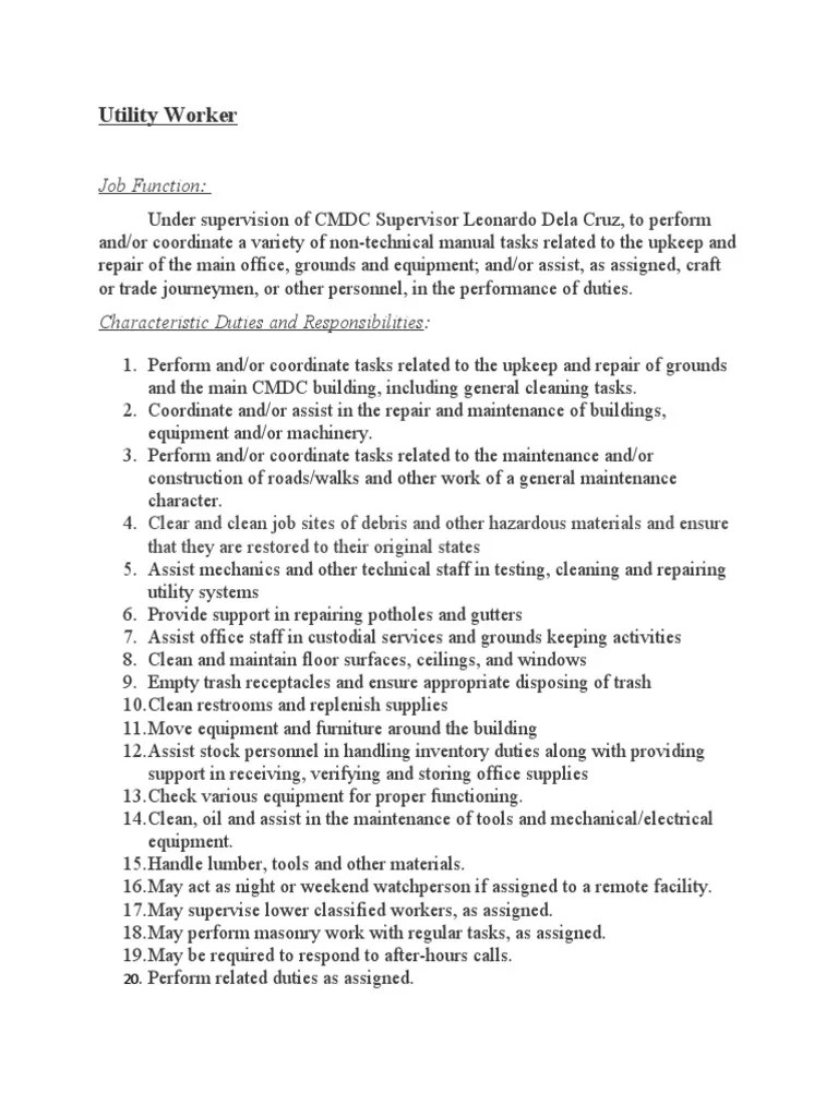 Utility Worker Job Function PDF