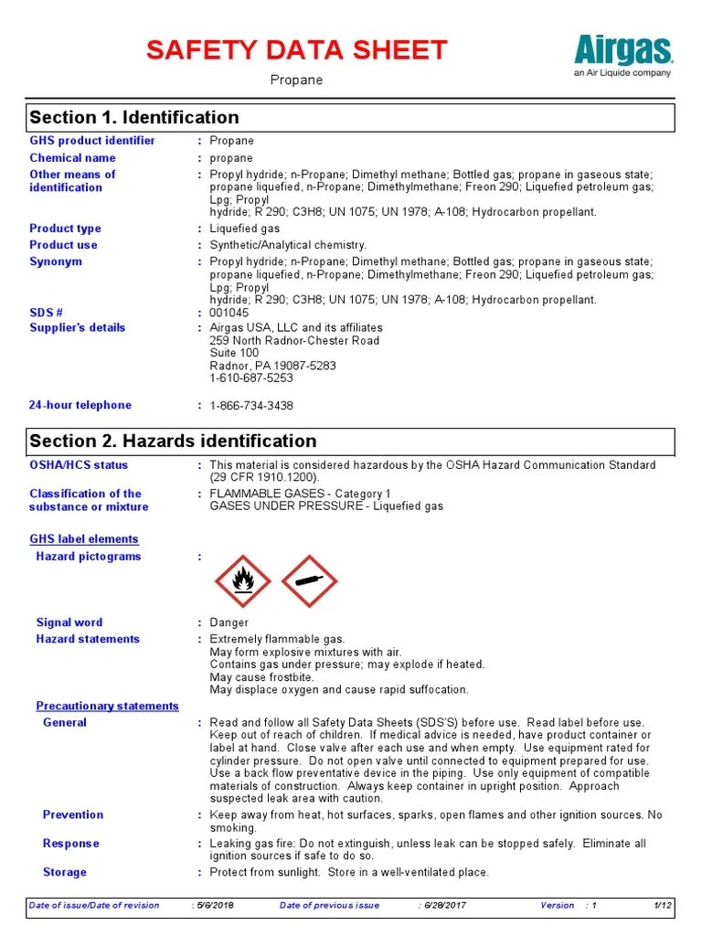 MSDS LPG by Airgas (2018) PDF Propane Dangerous Goods