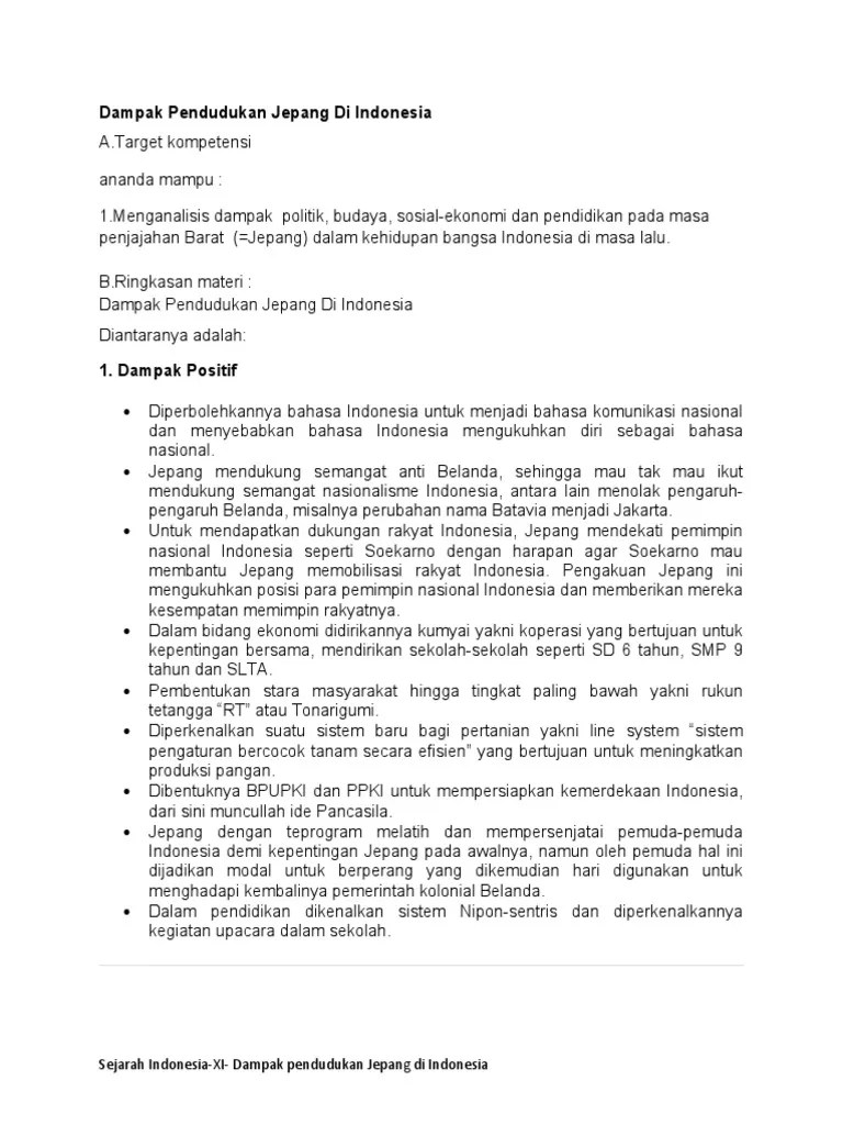 Dampak Pendudukan Jepang XI Modul | PDF