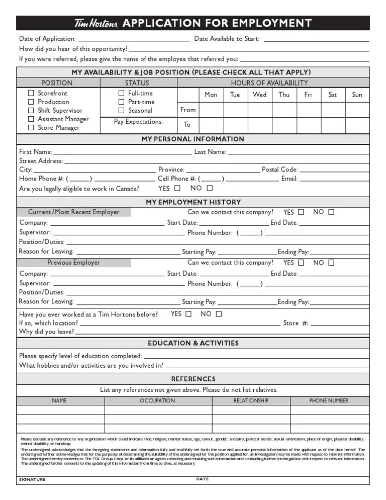 Tim Hortons Job Application Disability Employment