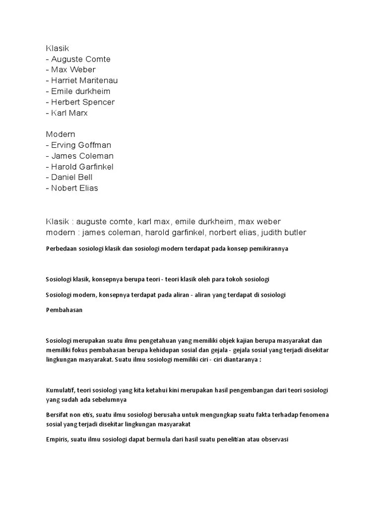 Teori Sosiologi Klasik Dan Modern | PDF