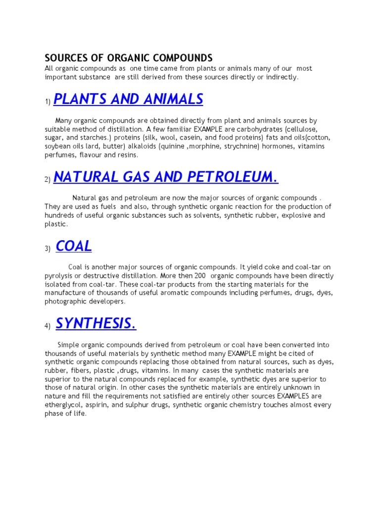 Sources of Organic Compounds