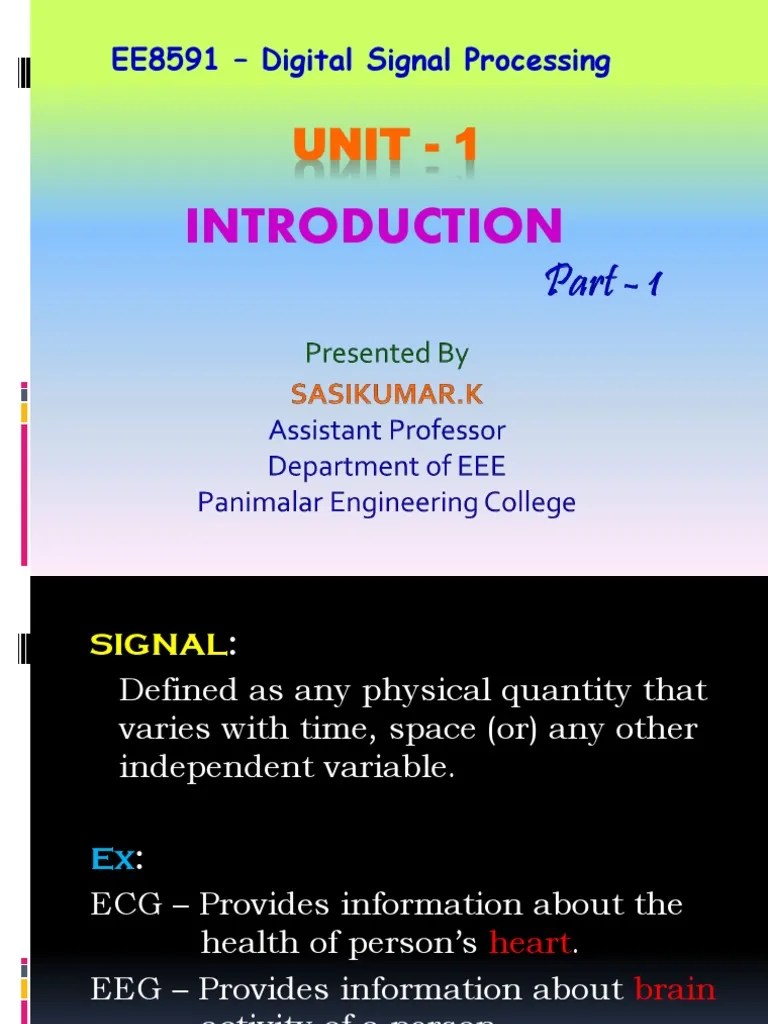 Introduction to Digital Signal Processing Classification of Signals