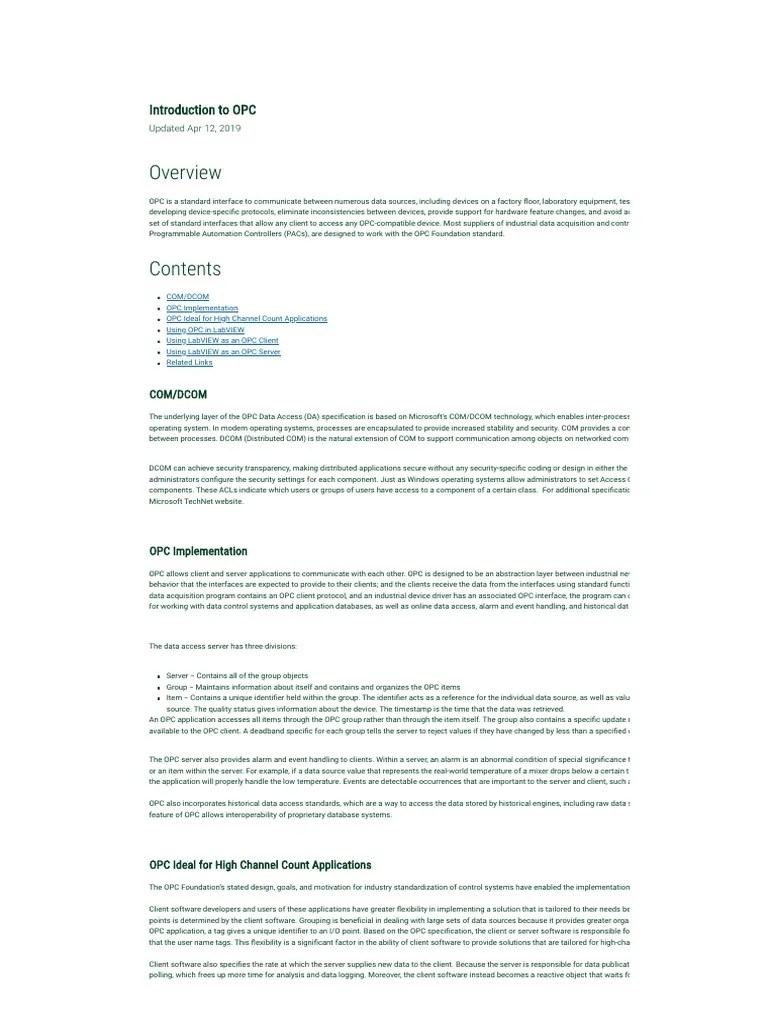 Introduction To OPC National Instruments PDF Component Object