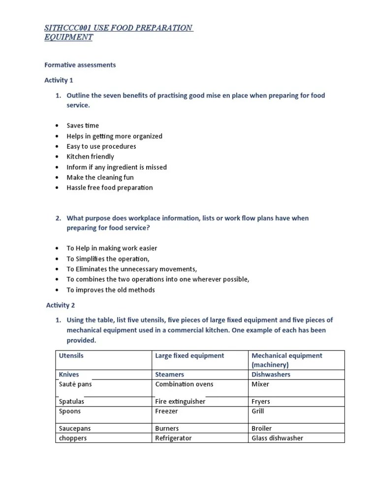 SITHCCC001 Use Food Preparation Equipment Booklet PDF Knife