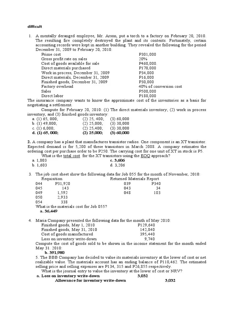 Quiz Bowl Acctg 3 PDF Inventory Cost