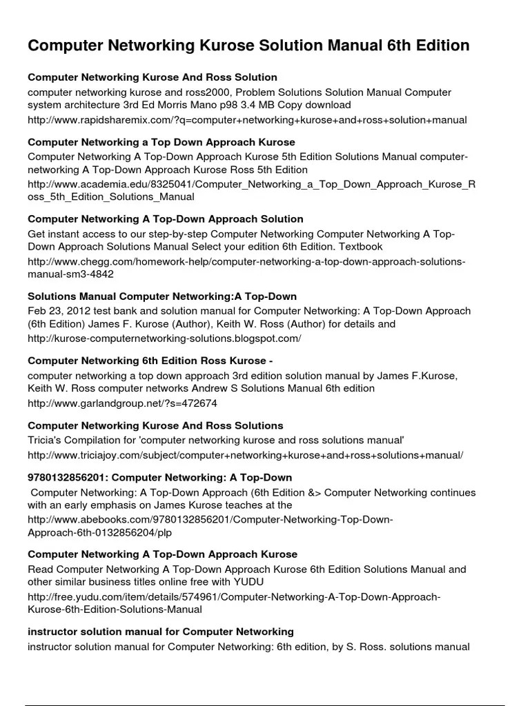 Computer Networking Kurose Solution Manual 6th Edition PDF