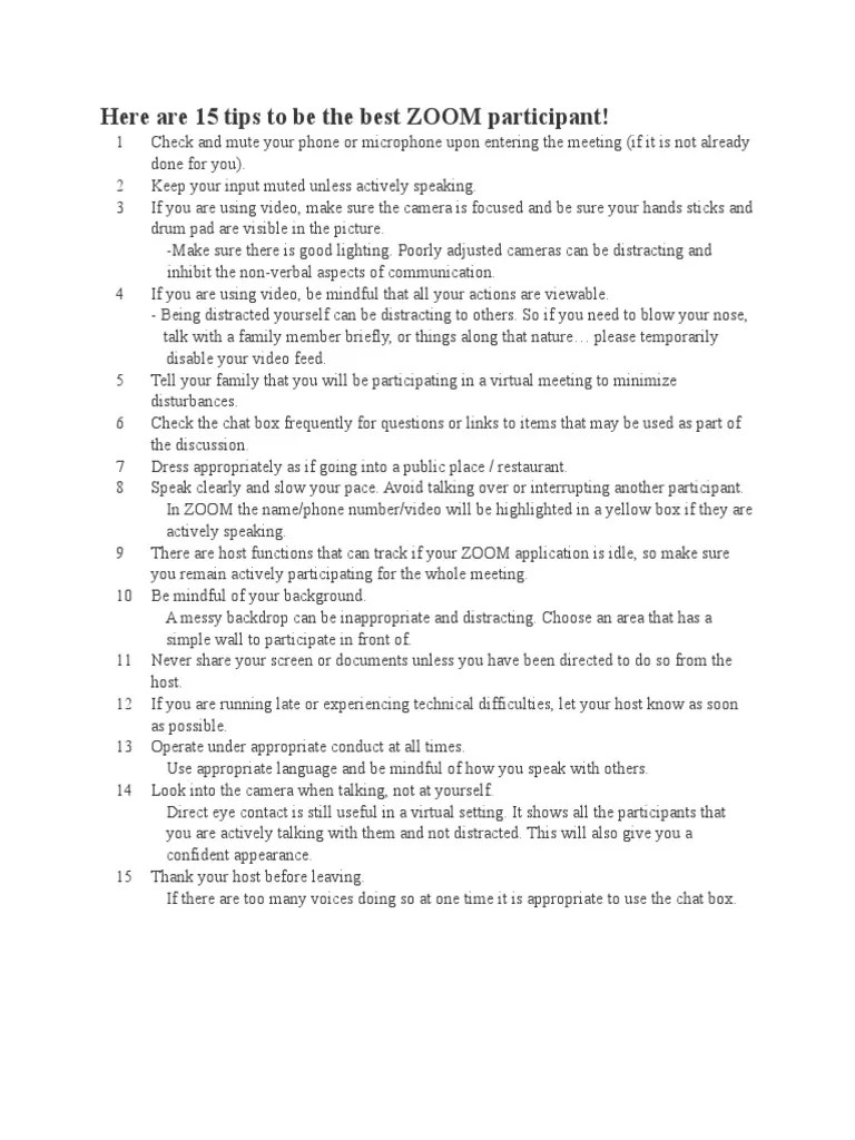 15 Tips For Zoom Participants PDF