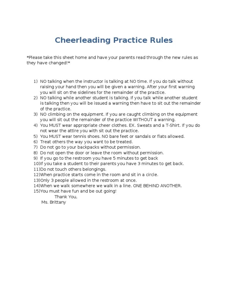 Cheerleading Practice Rules PDF