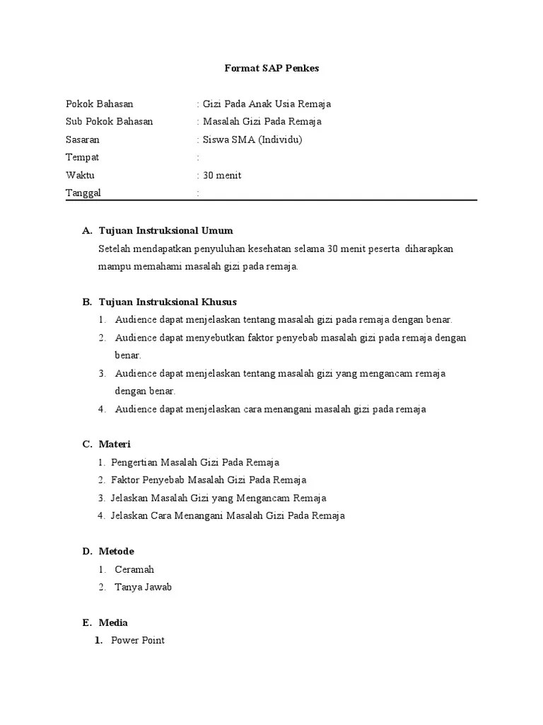 Sap 4 Masalah Gizi Pada Remaja | PDF